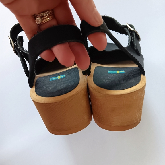 Free People MIA Sofia Mary Jane Black Leather Swedish Wooden Clogs Size 38 | 7 - Picture 7 of 10
